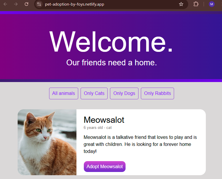 Pet Adoption Project Screenshot